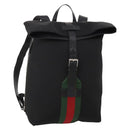 GUCCI Web Sherry Line Backpack Canvas Leather Black Silver 337075 Auth hk4063A-1