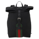 GUCCI Web Sherry Line Backpack Canvas Leather Black Silver 337075 Auth hk4063A-2