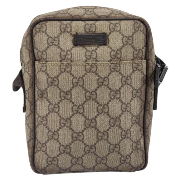 GUCCI GG Supreme Shoulder Bag PVC Beige Silver 122754 Auth hk4066