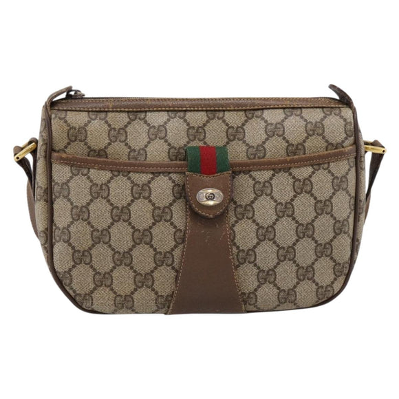 GUCCI GG Supreme Web Sherry Line Bag PVC Beige Gold 89 02 032 Auth hk4068
