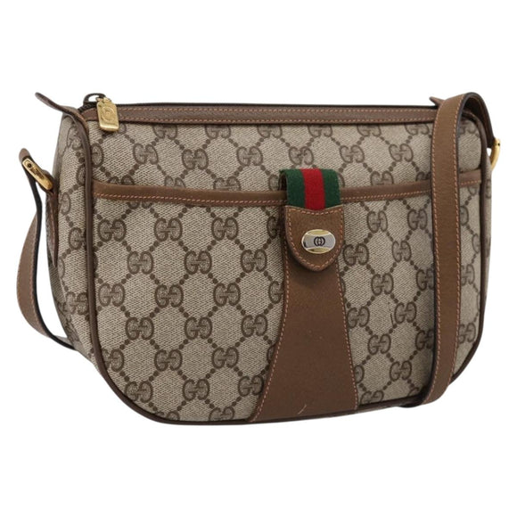 GUCCI GG Supreme Web Sherry Line Bag PVC Beige Gold 89 02 032 Auth hk4069