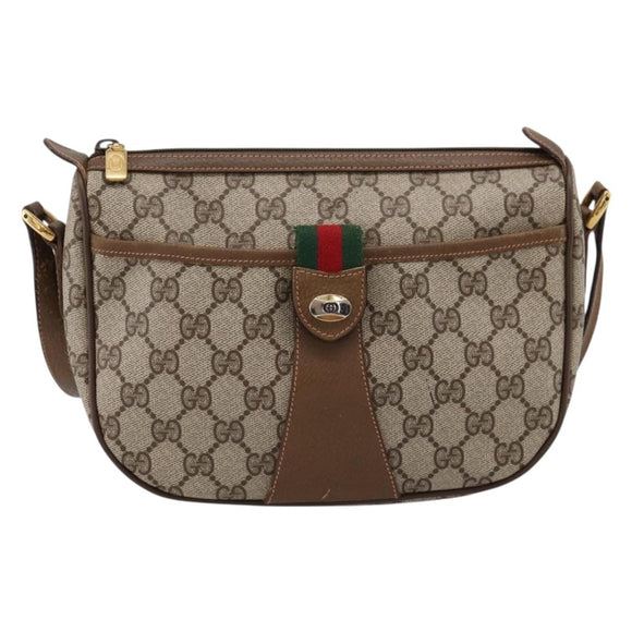 GUCCI GG Supreme Web Sherry Line Bag PVC Beige Gold 89 02 032 Auth hk4069