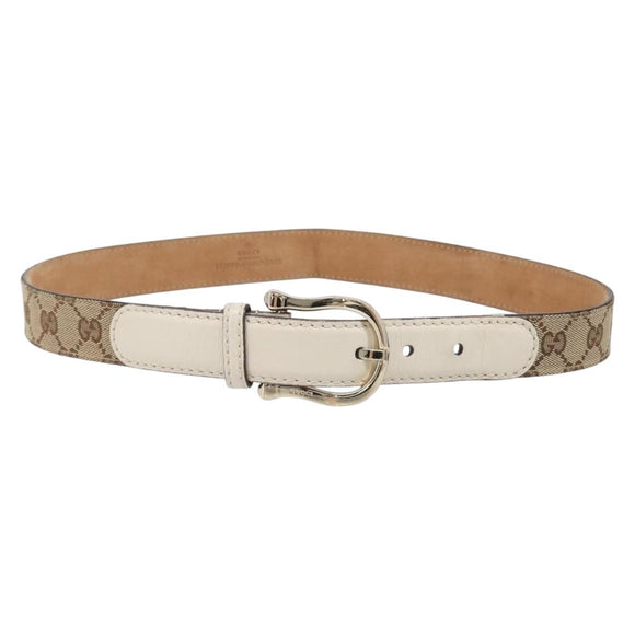 GUCCI GG Canvas Belt 36.6"" Beige Gold 189790 497717 Auth hk4074