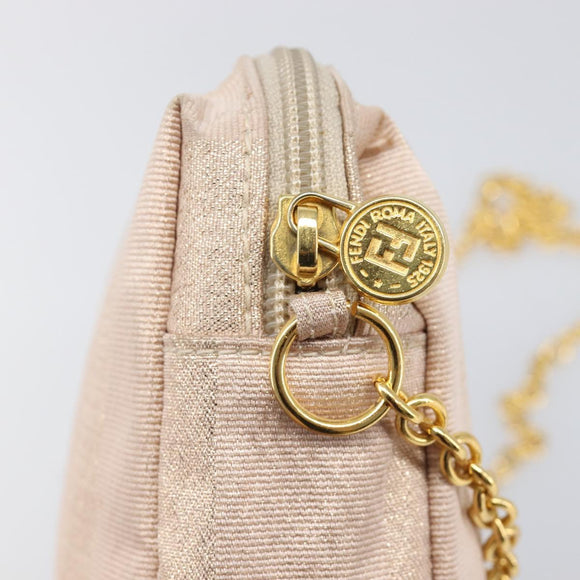 FENDI Chain Shoulder Bag Canvas Pink Gold Auth hk4075