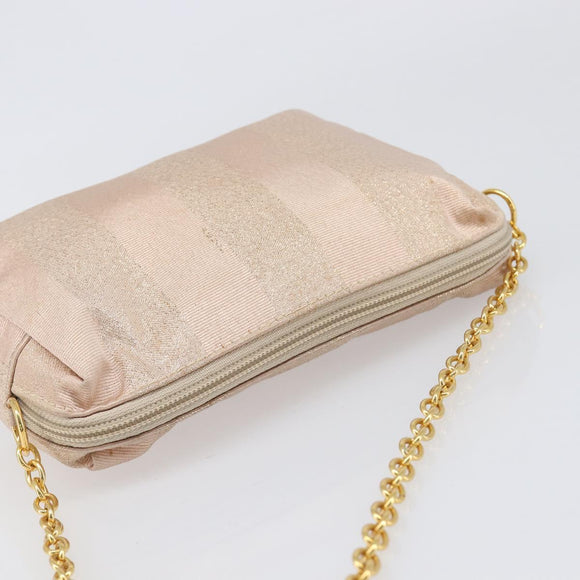 FENDI Chain Shoulder Bag Canvas Pink Gold Auth hk4075