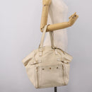 SAINT LAURENT Downtown Tote Bag Leather White Gold 175884 Auth hk4076-24