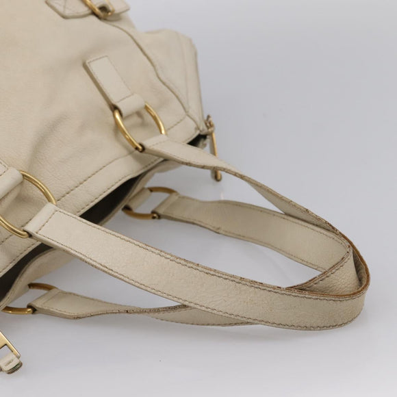 SAINT LAURENT Downtown Tote Bag Leather White Gold 175884 Auth hk4076