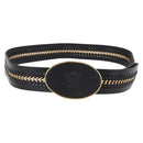 VERSACE Belt Leather 43.3"" Black Gold Auth hk4097-1