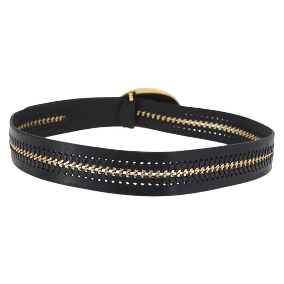 VERSACE Belt Leather 43.3"" Black Gold Auth hk4097
