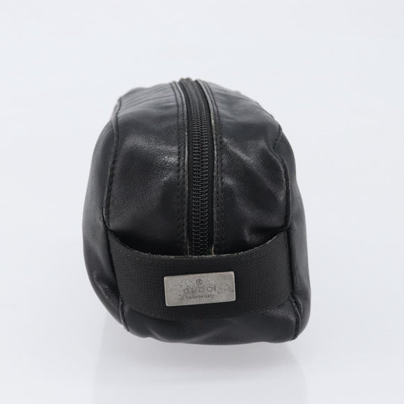 GUCCI Pouch Leather Black Silver 039 0974 Auth hk4120