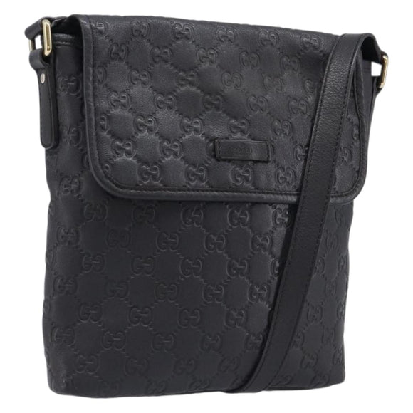 GUCCI GG Canvas Guccissima Shoulder Bag Leather Black Gold Auth hk4122