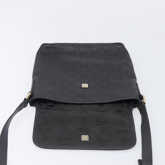 GUCCI GG Canvas Guccissima Shoulder Bag Leather Black Gold Auth hk4122