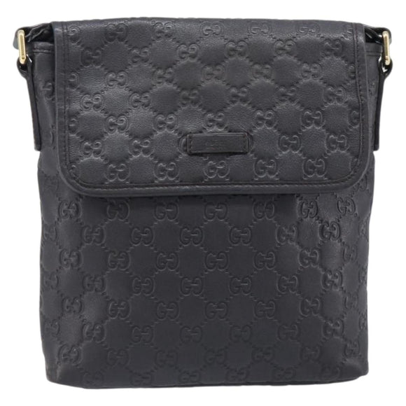 GUCCI GG Canvas Guccissima Shoulder Bag Leather Black Gold Auth hk4122