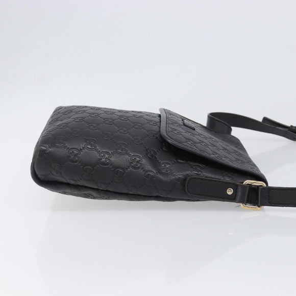 GUCCI GG Canvas Guccissima Shoulder Bag Leather Black Gold Auth hk4122