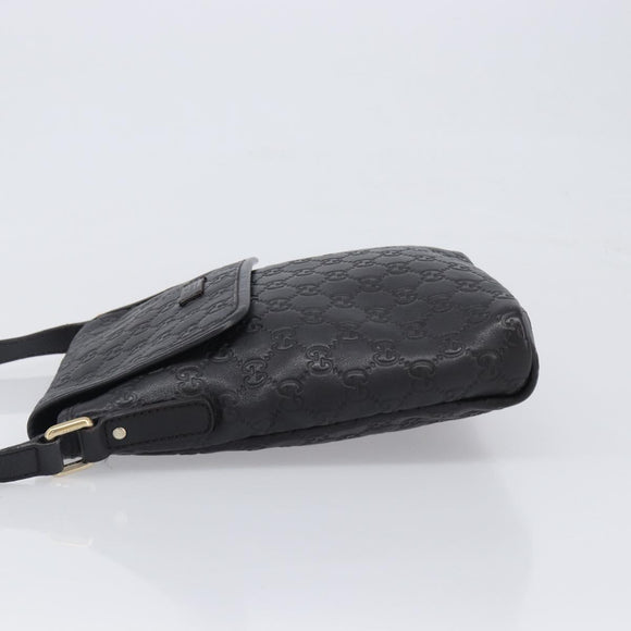 GUCCI GG Canvas Guccissima Shoulder Bag Leather Black Gold Auth hk4122