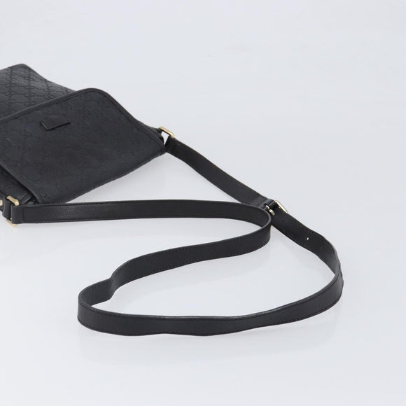 GUCCI GG Canvas Guccissima Shoulder Bag Leather Black Gold Auth hk4122