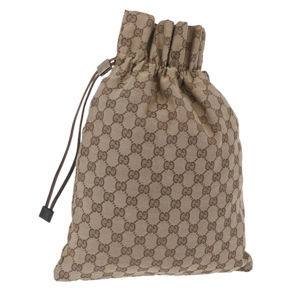 GUCCI GG Canvas Drawstring Bag Beige Silver 014 1136 Auth hk4124