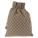 GUCCI GG Canvas Drawstring Bag Beige Silver 014 1136 Auth hk4124-13