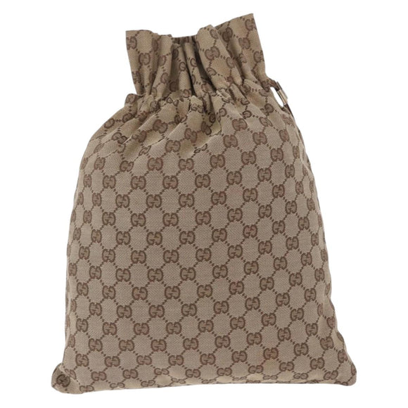 GUCCI GG Canvas Drawstring Bag Beige Silver 014 1136 Auth hk4124