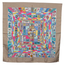 HERMES Carre 90 Scarf ""CORRE SPONDANCE"" Silk Gray Auth hk4128-1
