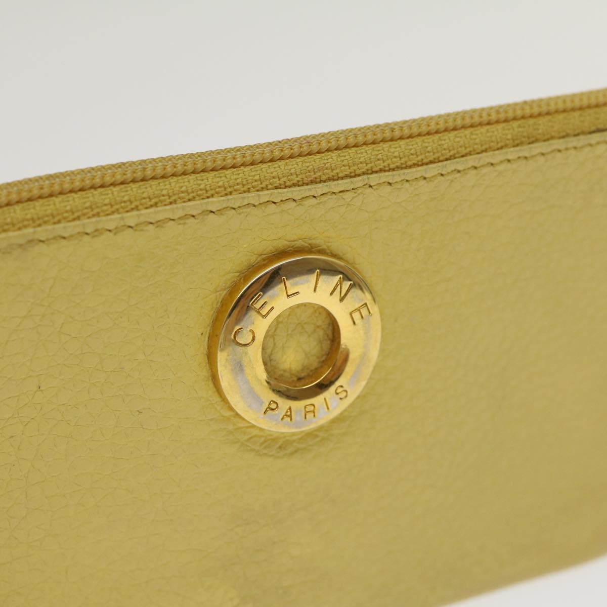 CELINE Coin Purse Leather Yellow Auth hk413