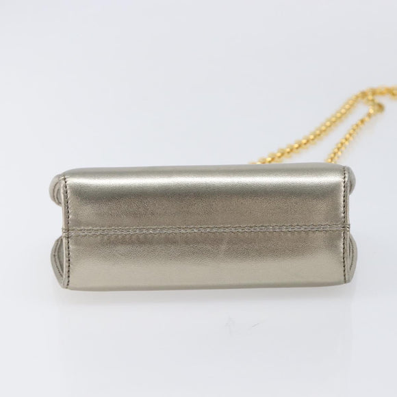 Salvatore Ferragamo Gancini Chain Shoulder Bag Leather Gold Auth hk4135A