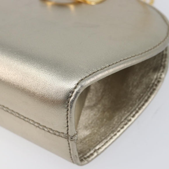 Salvatore Ferragamo Gancini Chain Shoulder Bag Leather Gold Auth hk4135A