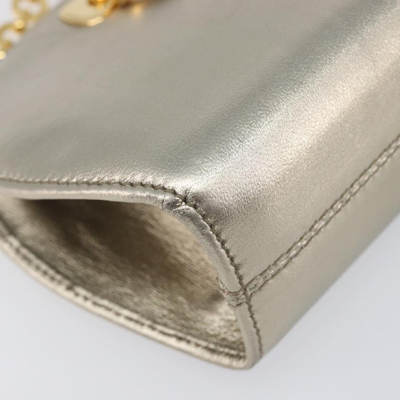 Salvatore Ferragamo Gancini Chain Shoulder Bag Leather Gold Auth hk4135A