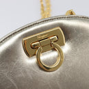 Salvatore Ferragamo Gancini Chain Shoulder Bag Leather Gold Auth hk4135A-19