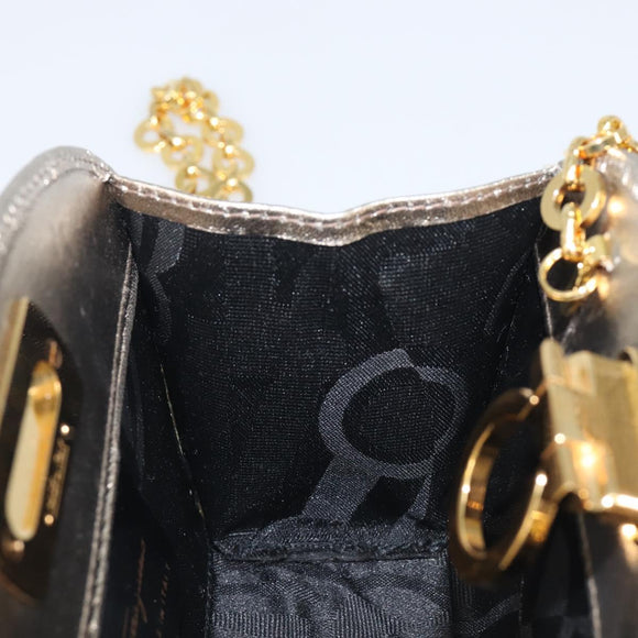 Salvatore Ferragamo Gancini Chain Shoulder Bag Leather Gold Auth hk4135A