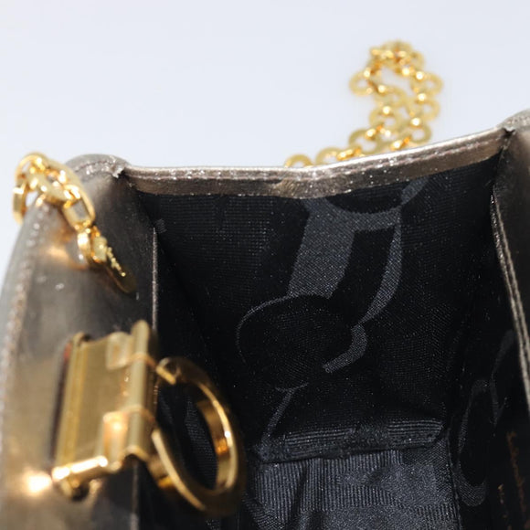 Salvatore Ferragamo Gancini Chain Shoulder Bag Leather Gold Auth hk4135A