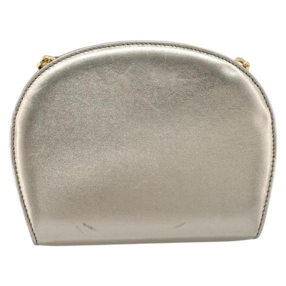 Salvatore Ferragamo Gancini Chain Shoulder Bag Leather Gold Auth hk4135A