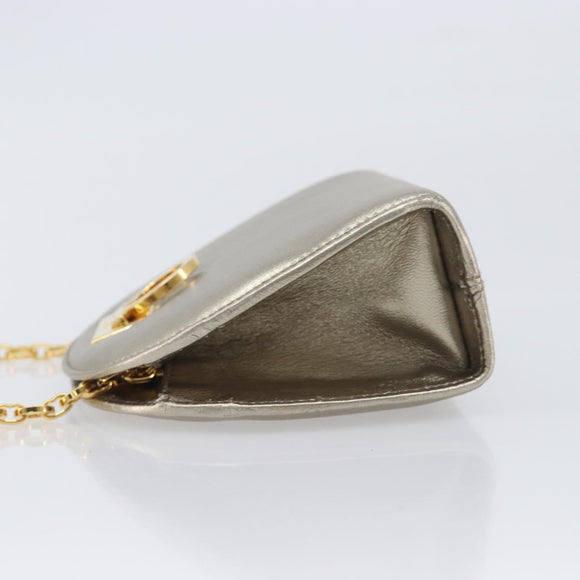 Salvatore Ferragamo Gancini Chain Shoulder Bag Leather Gold Auth hk4135A