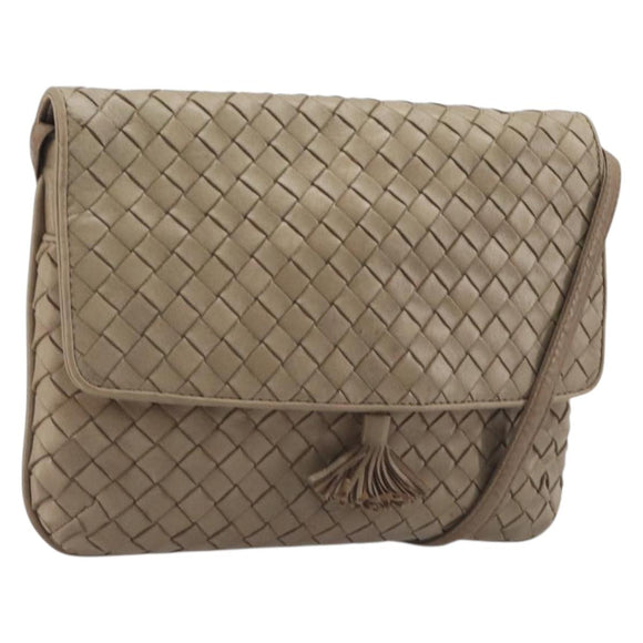 Bottega Veneta INTRECCIATO Shoulder Bag Leather Beige Gold Auth hk4139