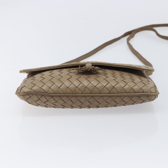 Bottega Veneta INTRECCIATO Shoulder Bag Leather Beige Gold Auth hk4139