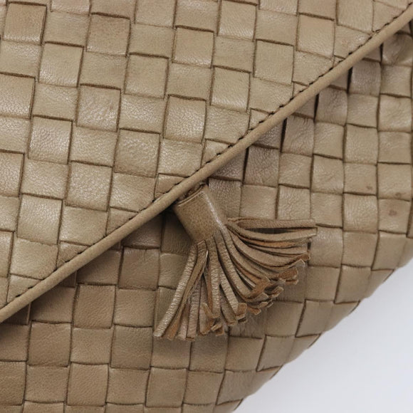 Bottega Veneta INTRECCIATO Shoulder Bag Leather Beige Gold Auth hk4139
