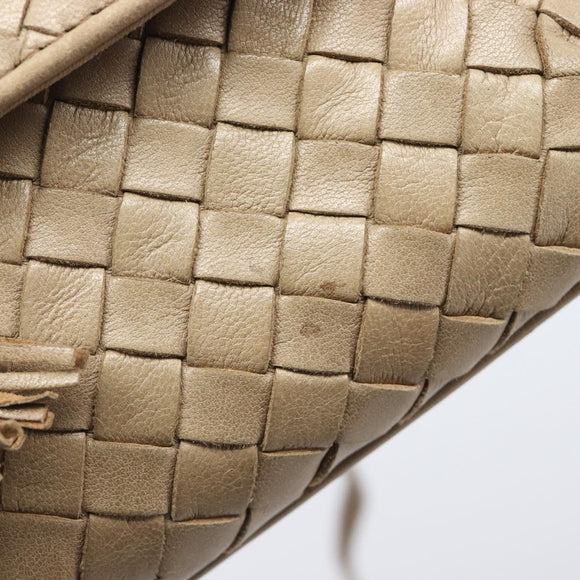 Bottega Veneta INTRECCIATO Shoulder Bag Leather Beige Gold Auth hk4139