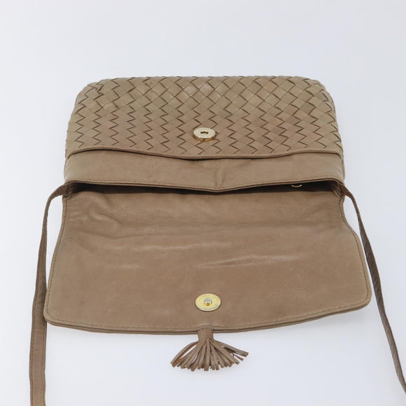 Bottega Veneta INTRECCIATO Shoulder Bag Leather Beige Gold Auth hk4139