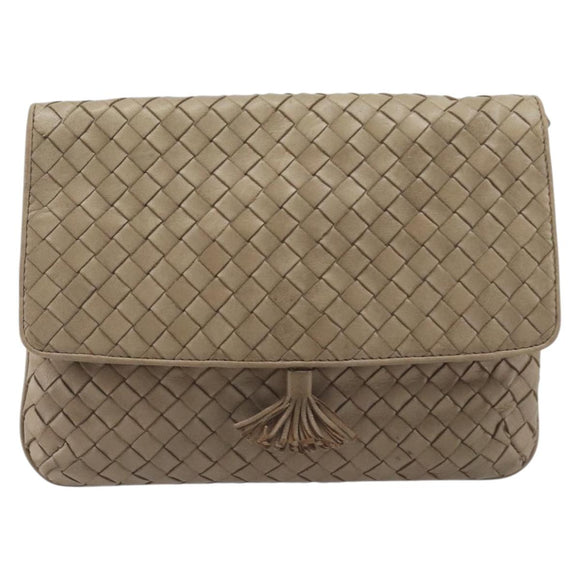 Bottega Veneta INTRECCIATO Shoulder Bag Leather Beige Gold Auth hk4139