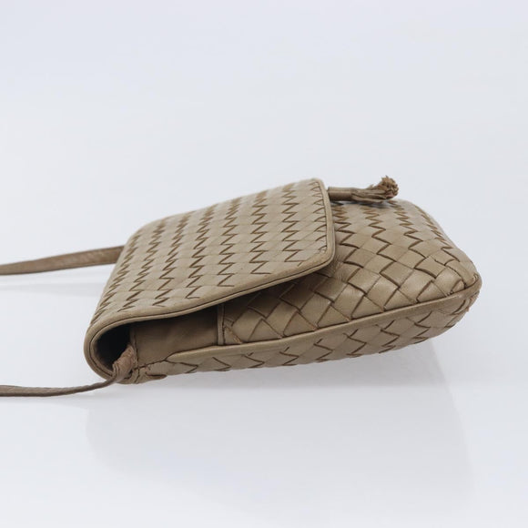 Bottega Veneta INTRECCIATO Shoulder Bag Leather Beige Gold Auth hk4139