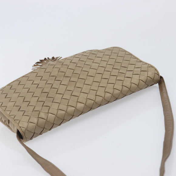 Bottega Veneta INTRECCIATO Shoulder Bag Leather Beige Gold Auth hk4139