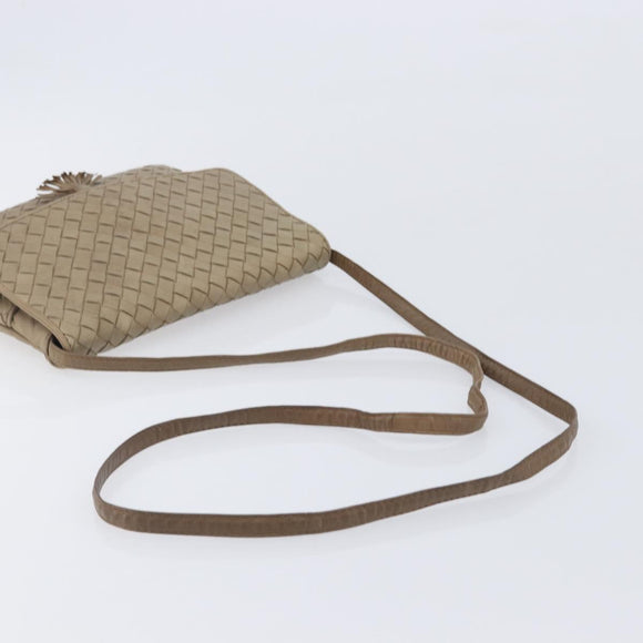 Bottega Veneta INTRECCIATO Shoulder Bag Leather Beige Gold Auth hk4139
