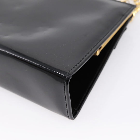 Salvatore Ferragamo Chain Gancini Bag Patent leather Black Gold Auth hk4140A