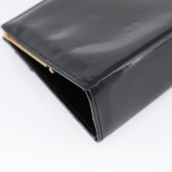 Salvatore Ferragamo Chain Gancini Bag Patent leather Black Gold Auth hk4140A