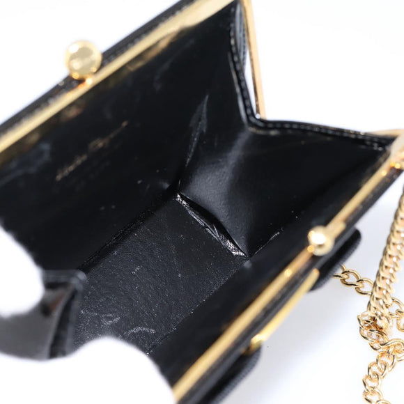 Salvatore Ferragamo Chain Gancini Bag Patent leather Black Gold Auth hk4140A