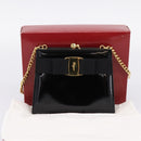 Salvatore Ferragamo Chain Gancini Bag Patent leather Black Gold Auth hk4140A-12