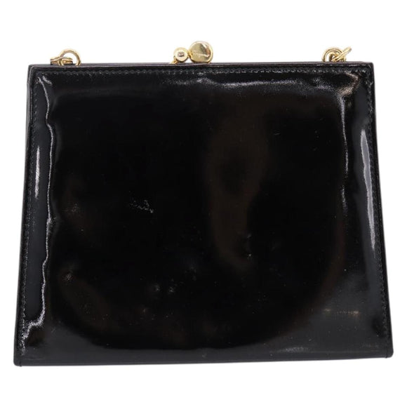 Salvatore Ferragamo Chain Gancini Bag Patent leather Black Gold Auth hk4140A