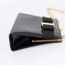Salvatore Ferragamo Chain Gancini Bag Patent leather Black Gold Auth hk4140A-4