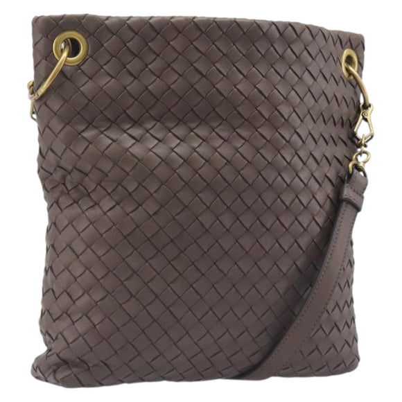 Bottega Veneta INTRECCIATO Shoulder Bag Leather Beige Gold Auth hk4141V