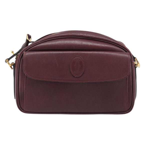 Cartier Must Line Shoulder Bag Leather Bordeaux Gold Auth hk4144
